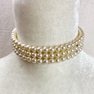 Faux Pearl 3 Row Choker Necklace